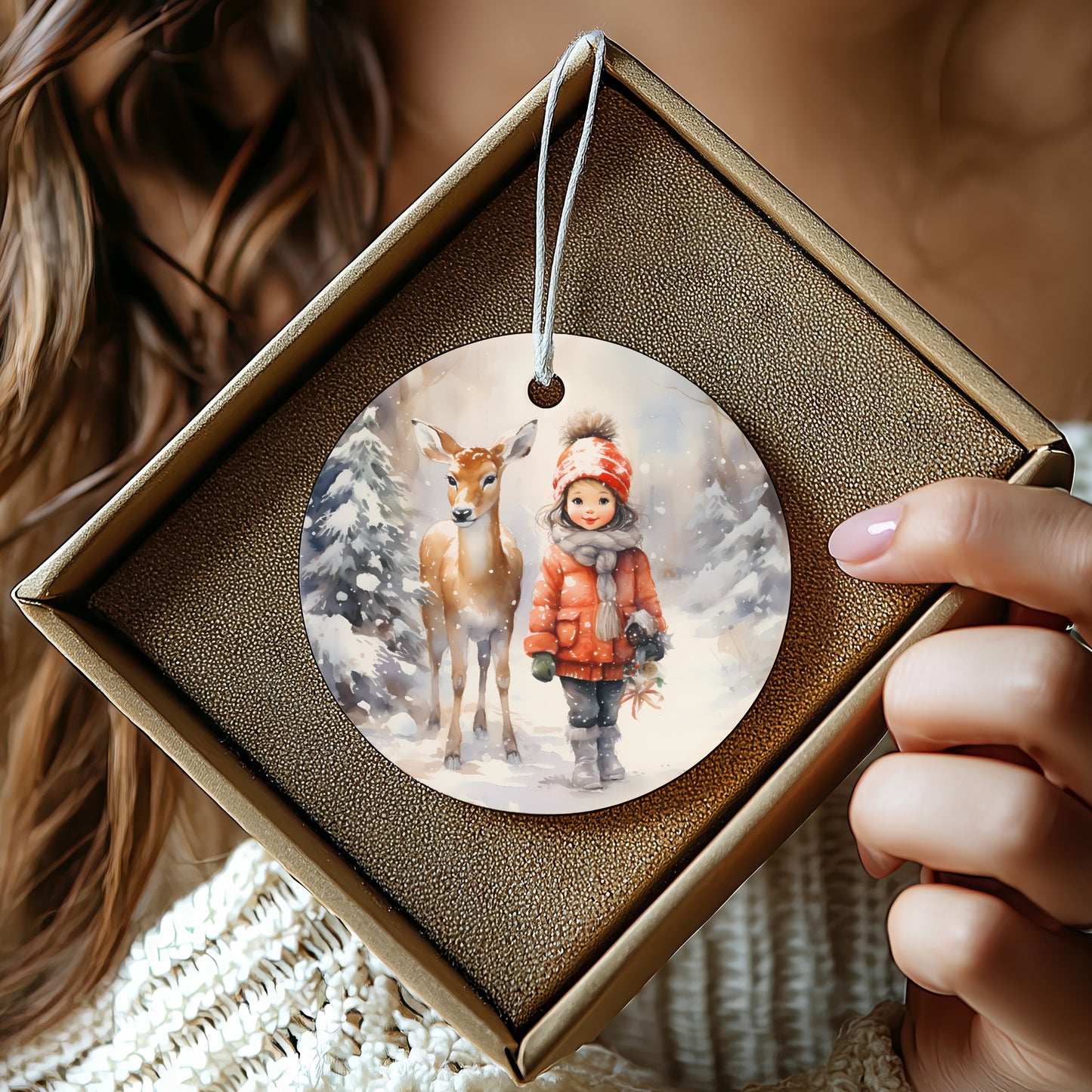 Beautiful Winter Scene with Reindeer Ornament product type