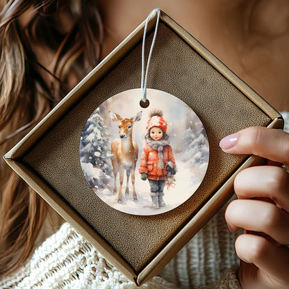 Beautiful Winter Scene with Reindeer Ornament product type