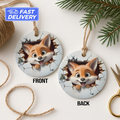 Cute Orange Fox Cracked Wall Christmas Ornament product