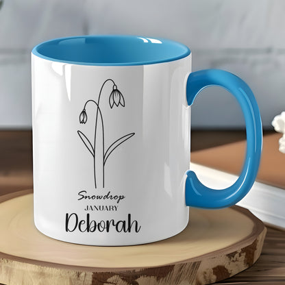 Personalized Snowdrop January Deborah Coffee Mug