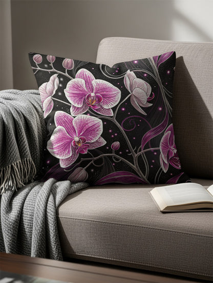 Elegant Floral Design Pillow with Purple Orchid Motif