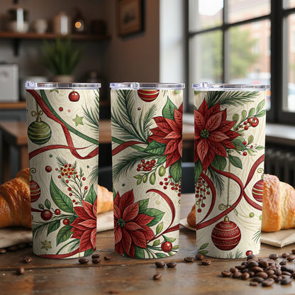 Festive Christmas Floral and Ornament Tumbler