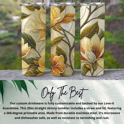 Golden Floral Bloom Delightful Botanical Decor 20 oz Skinny Tumbler - Walk Greener