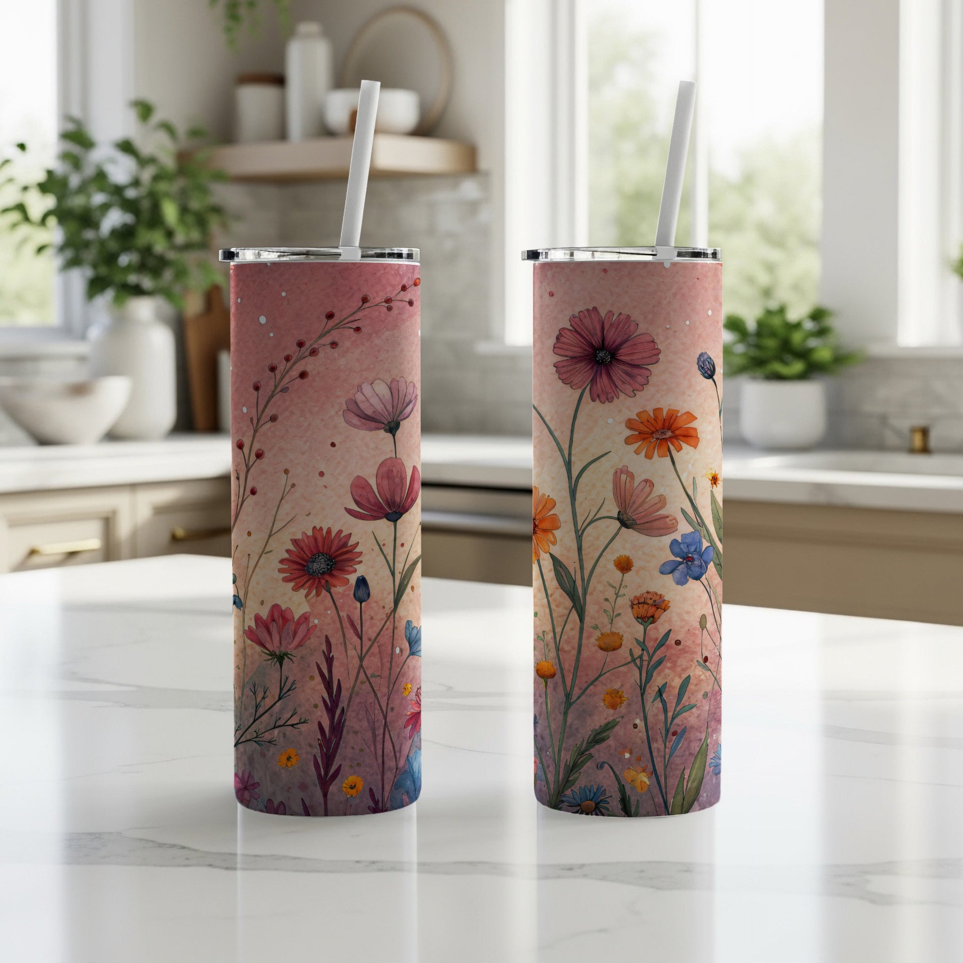 Watercolor Wildflowers Design for 20 oz Skinny Tumbler - Walk Greener