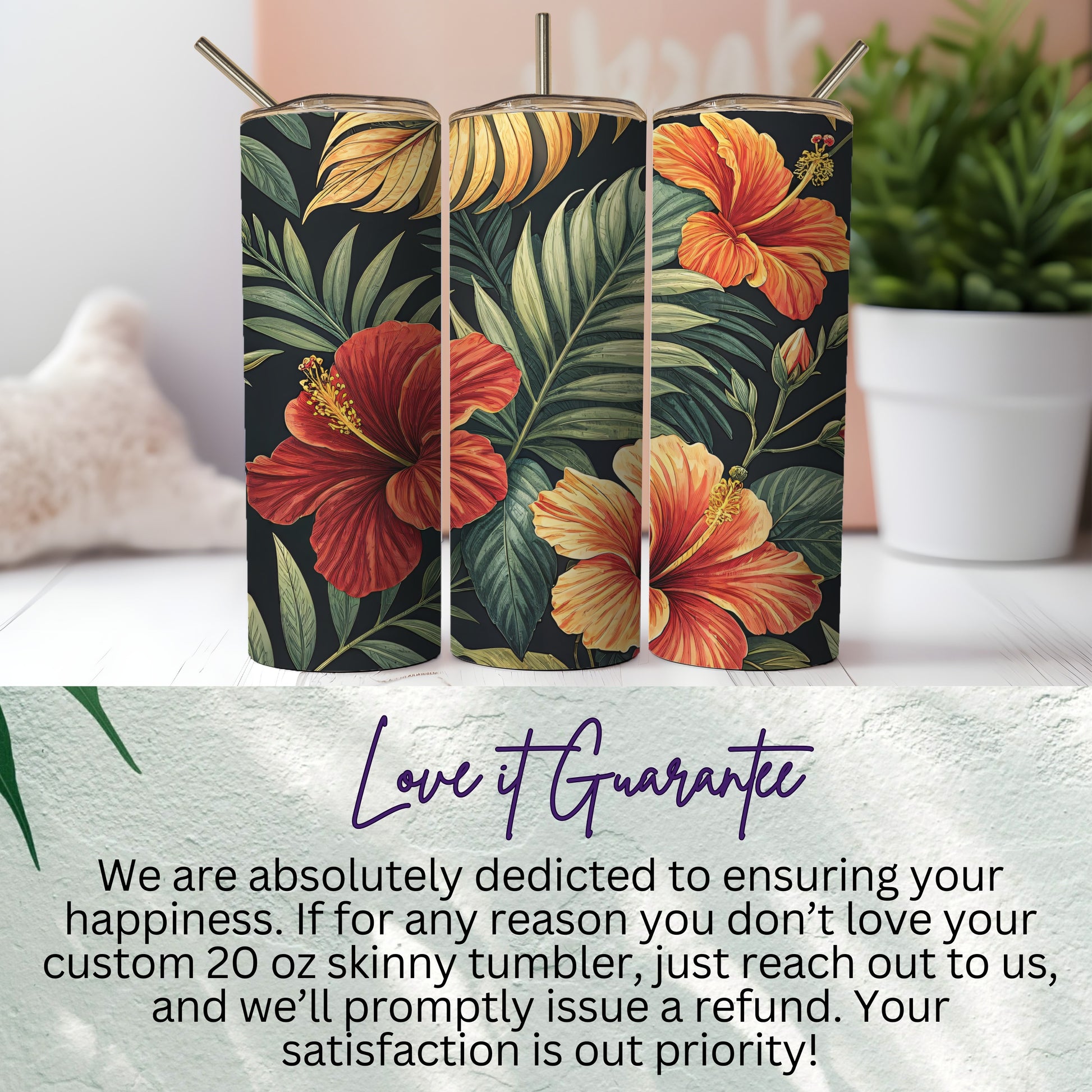 Vibrant Floral 20 oz Skinny Tumbler with Straw