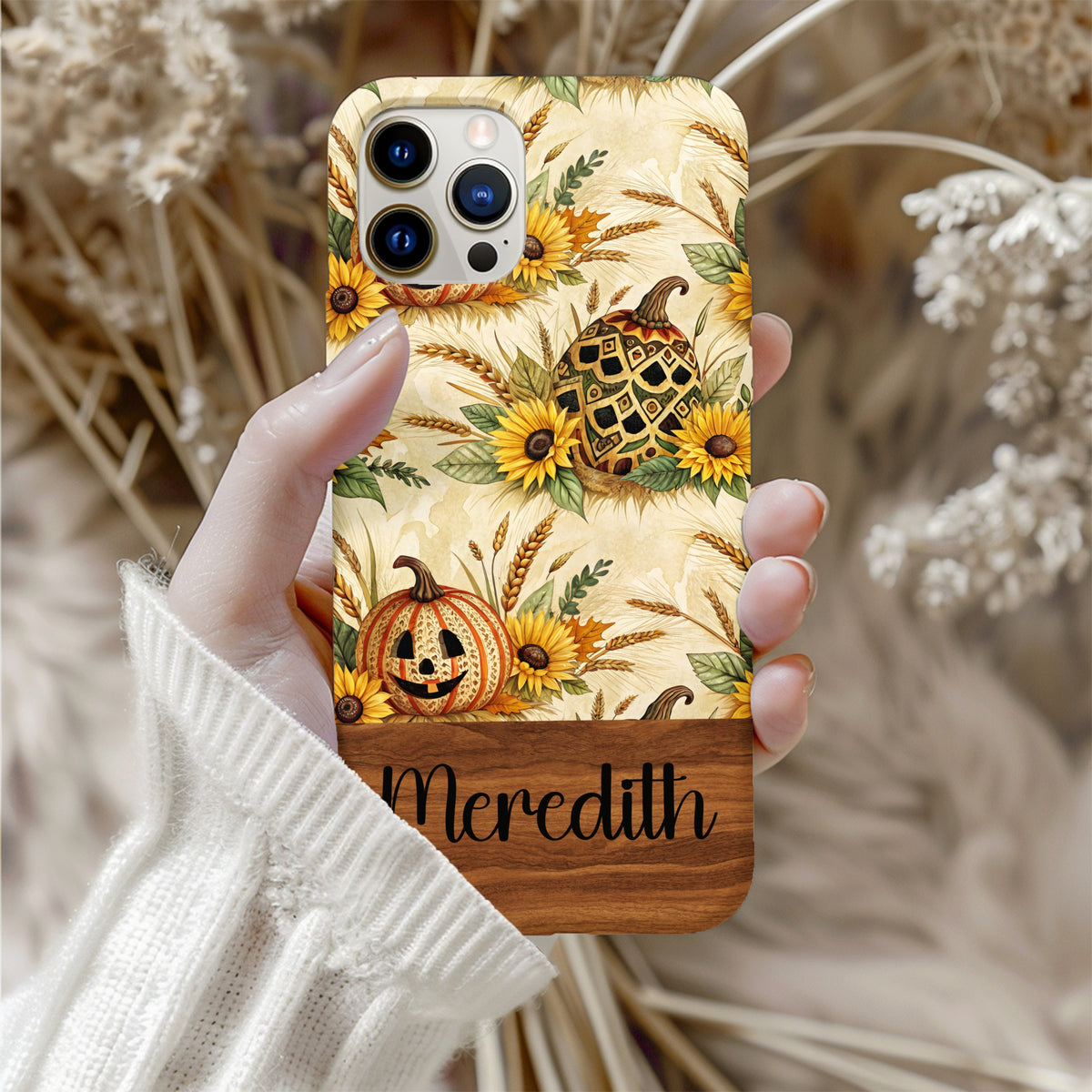 Personalized Autumn Pumpkin and Sunflower Design Phone Case