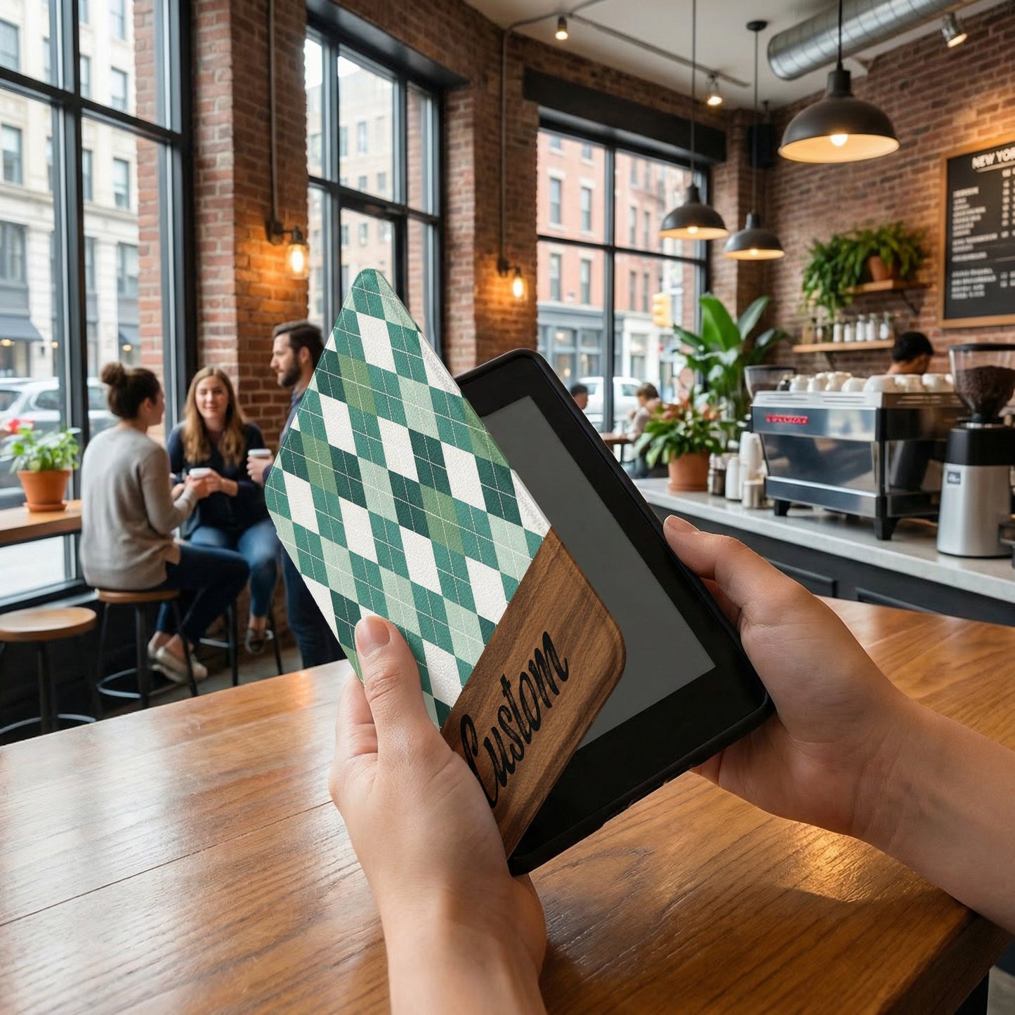 Personalized Green Argyle Tablet Sleeve Cover