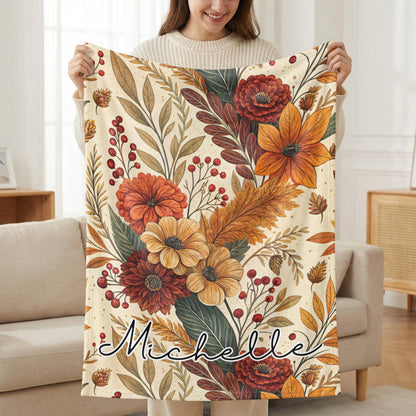 Personalized Floral Autumn Fiber Blanket Michelle