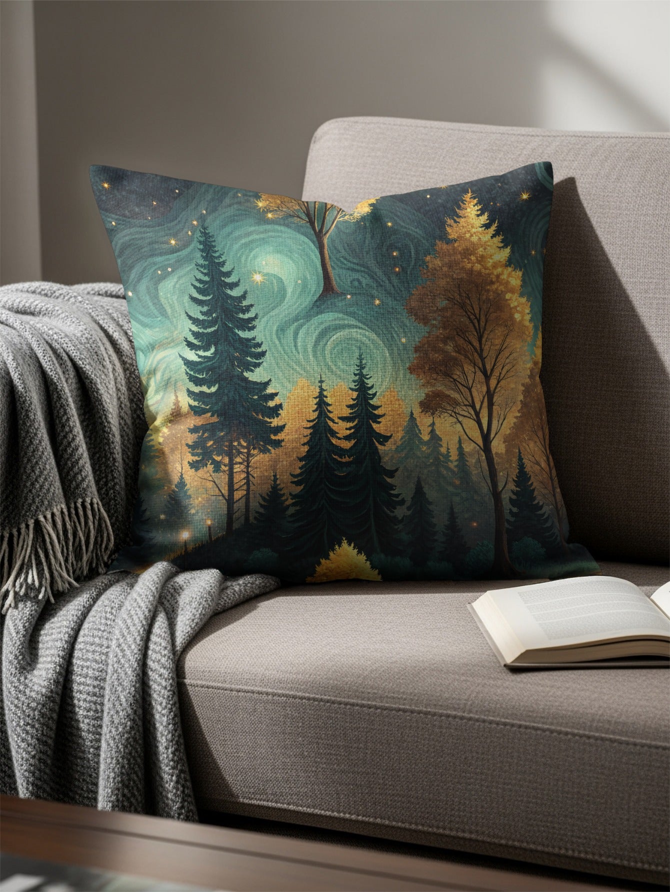 Enchanting Forest Scene Decorative Pillow