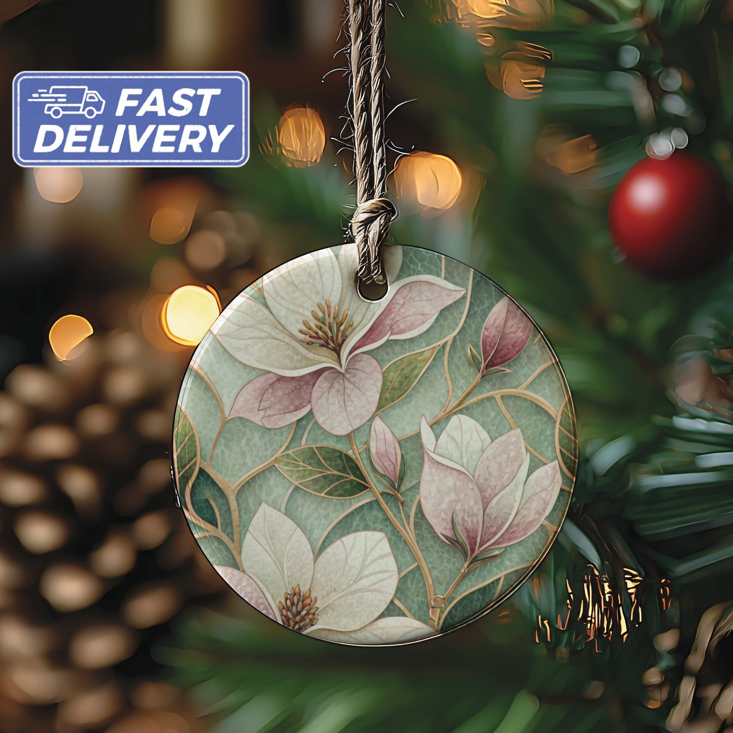 Elegant Floral Patterned Holiday Tree Ornament