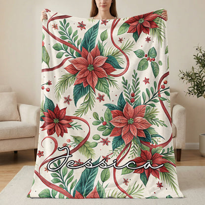 Personalized Christmas Blanket with Floral Design