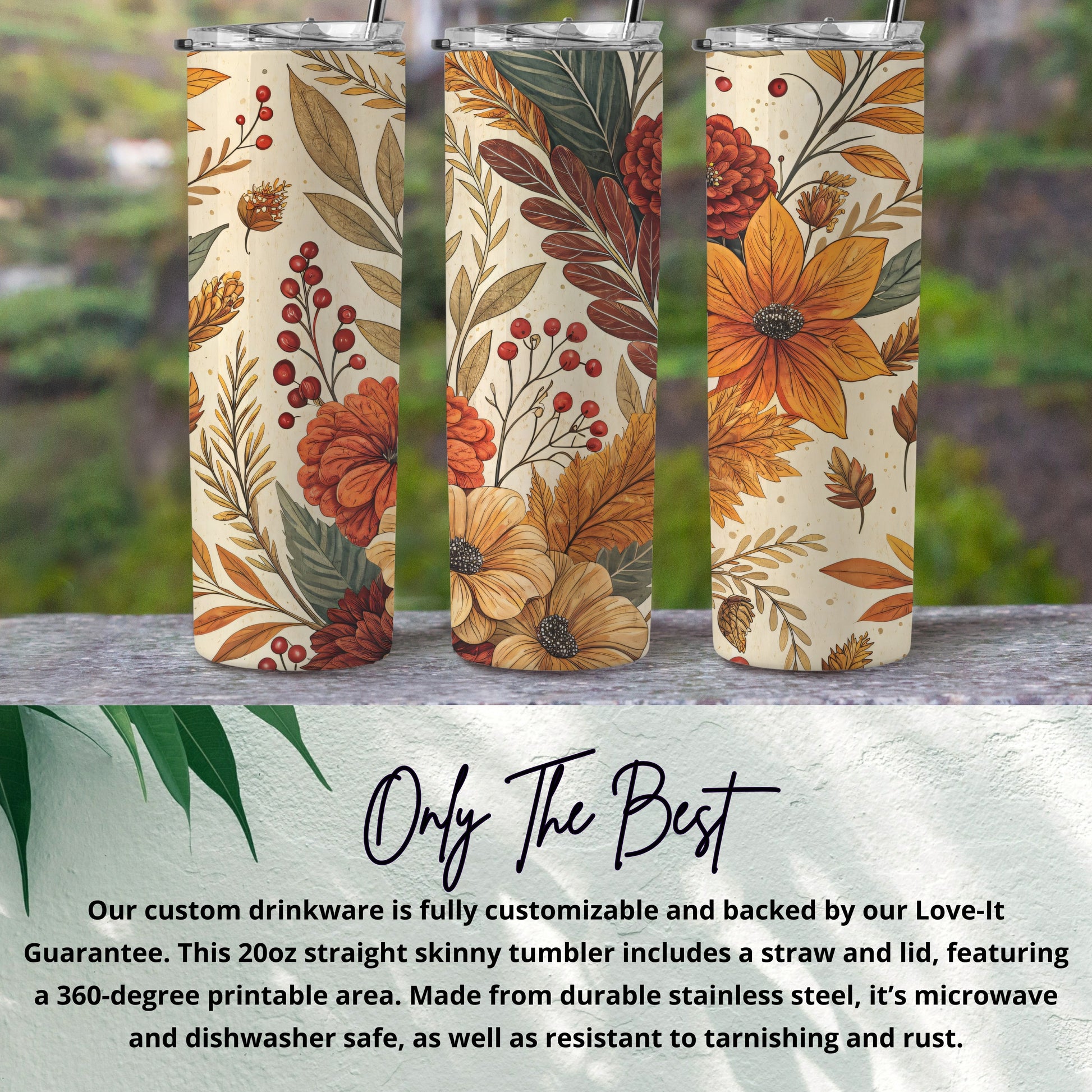 Autumn Floral Design 20oz Straight Skinny Tumbler