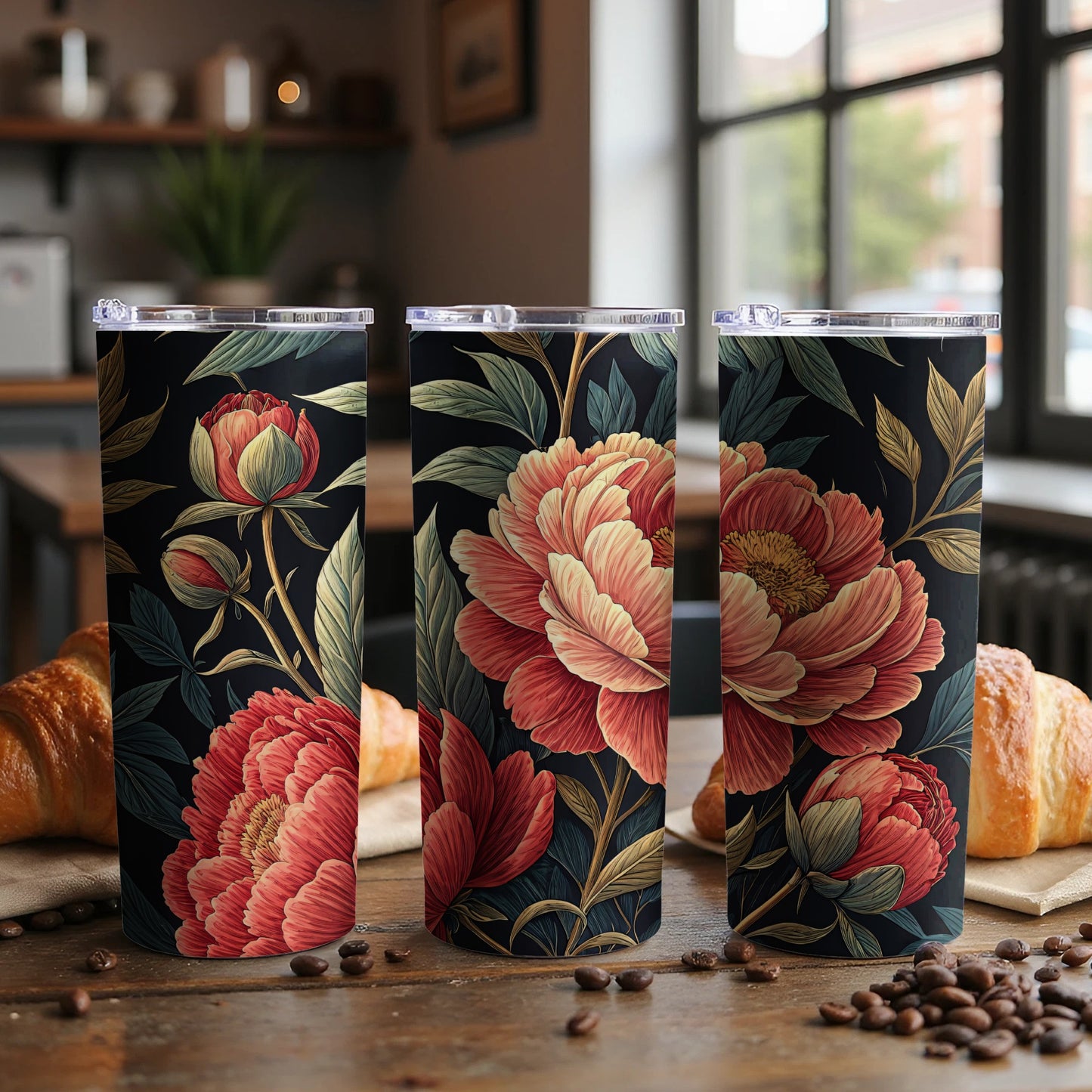 Elegant Floral Design Insulated Coffee Tumbler