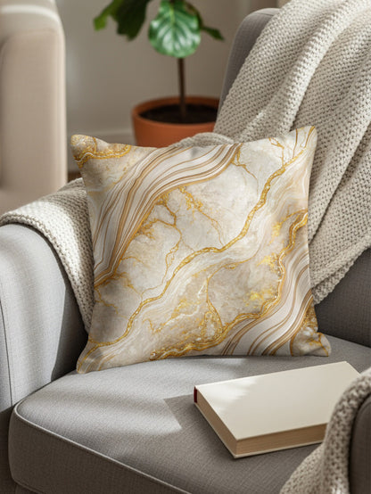 Beige Marble Golden Veins Design Floral Decorative Throw Pillows - Walk Greener