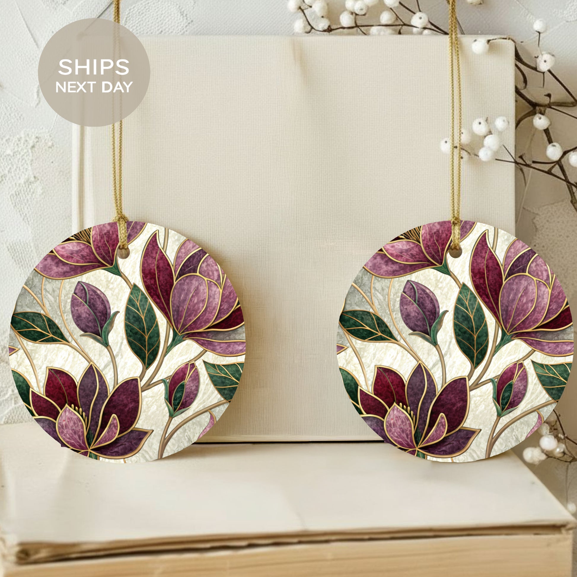 Elegant Purple and Green Floral Ornaments for Decoration
