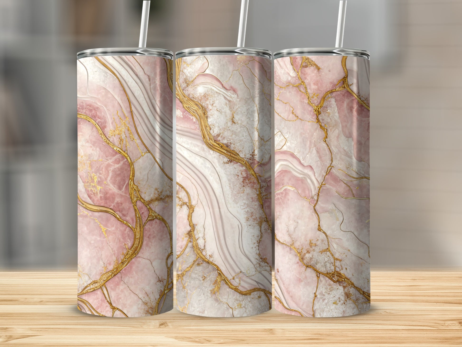 Elegant Pink Marble Gold Vein Design Tumbler Cup