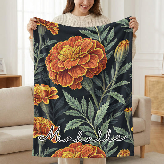 Floral Delight with Custom Name Illustration Blanket - Walk Greener