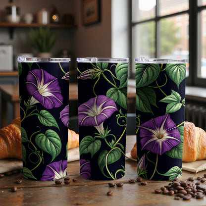 Morning Glory Floral Pattern On A Dark Background Tumblers - Walk Greener