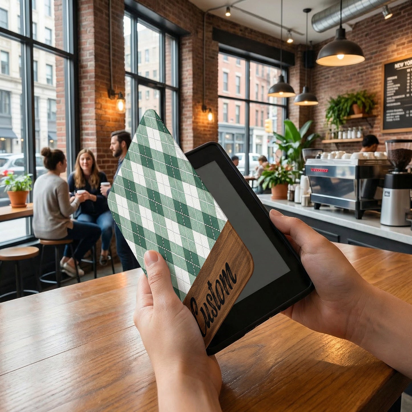 Custom Green Argyle Pattern Tablet Sleeve for All Devices