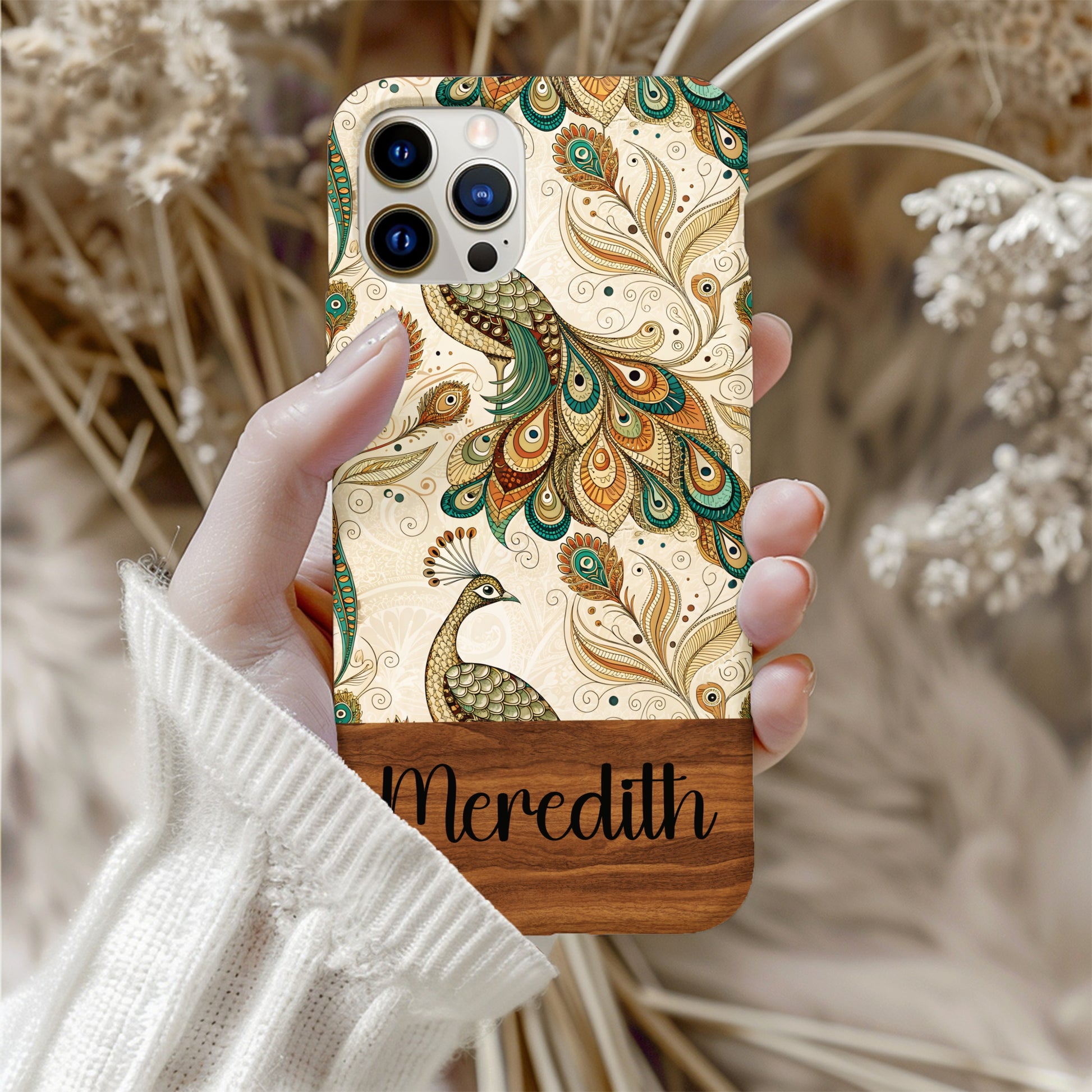 Personalized Peacock Design Phone Case with Name Meredith