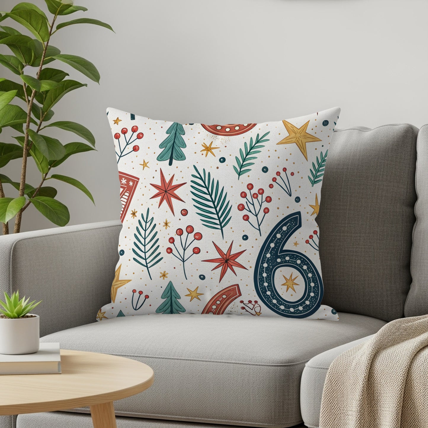Hand Drawn Festive Holiday Pattern Six Seven Motif Throw Pillows - Walk Greener