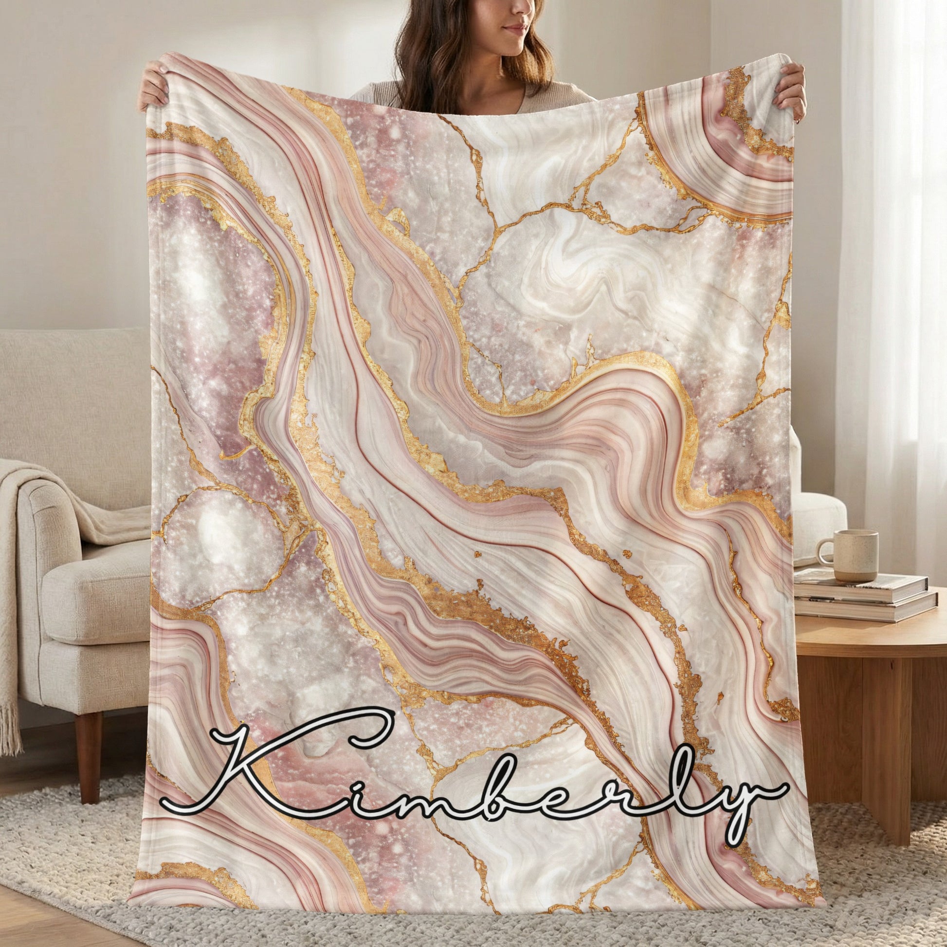 Elegant Custom Name Agate Design Print Personalized Custom Blanket - Walk Greener