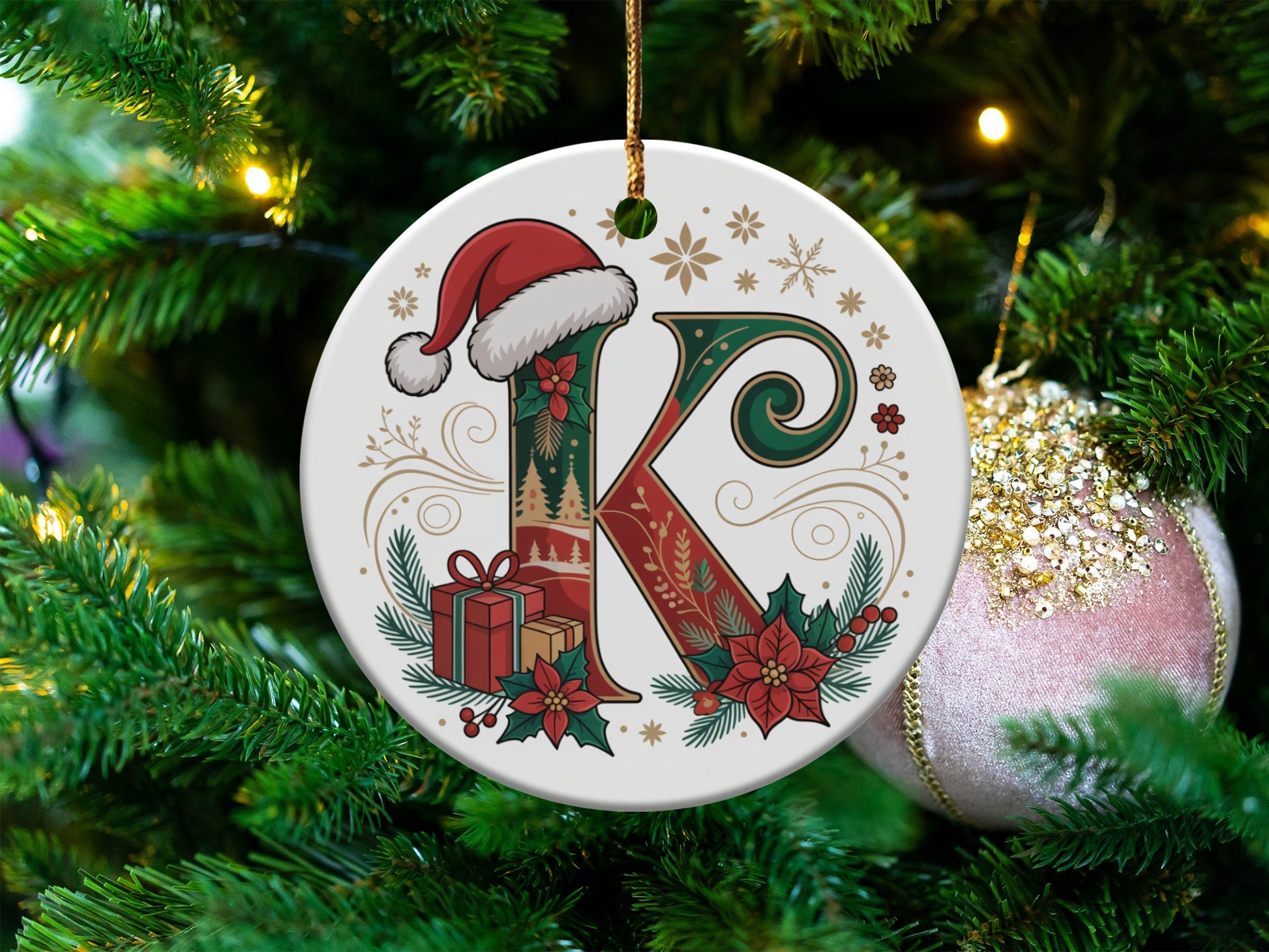 Festive Christmas Ornament with Letter K Holiday product