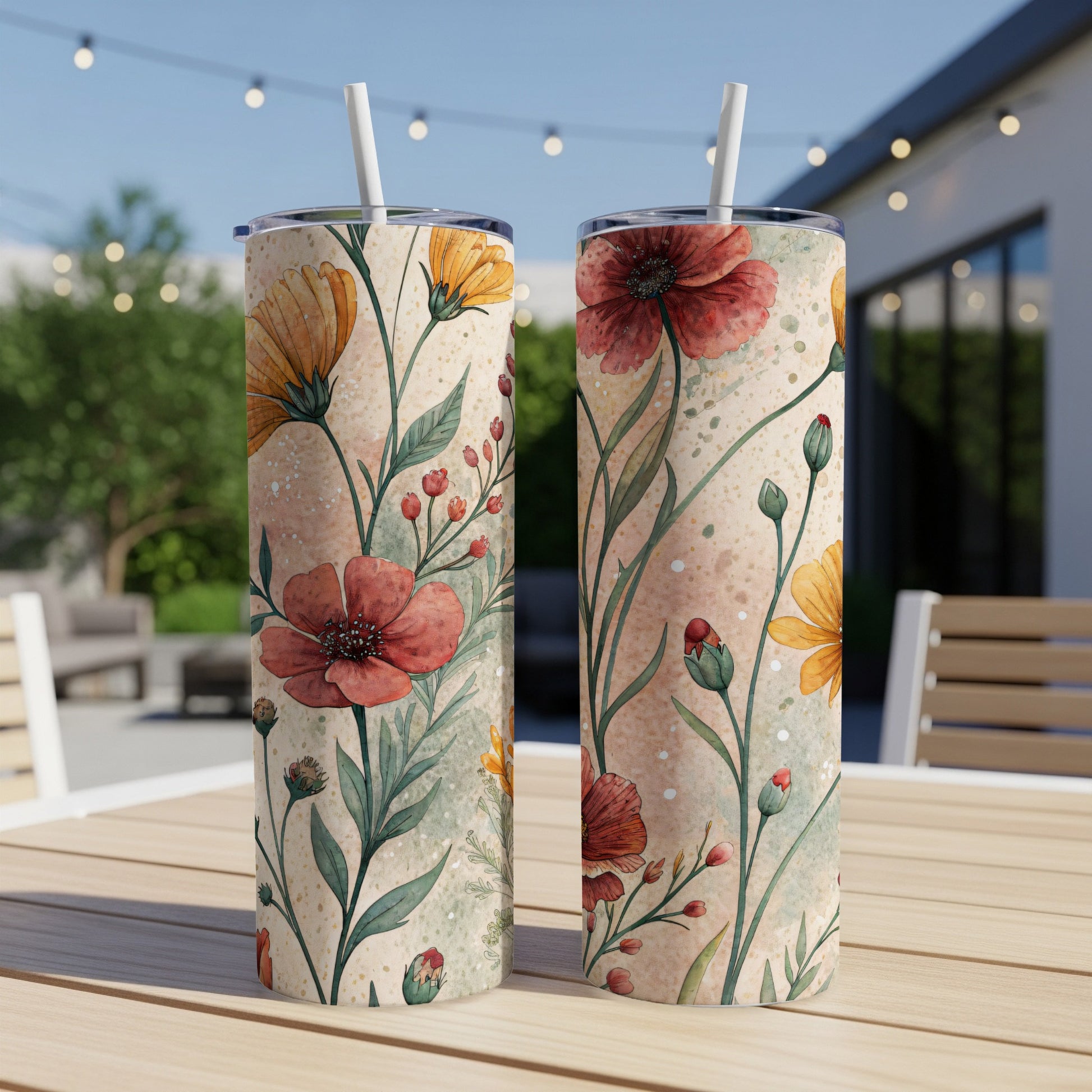 Floral Bliss Watercolor Artistry Design 20 oz Skinny Tumbler - Walk Greener