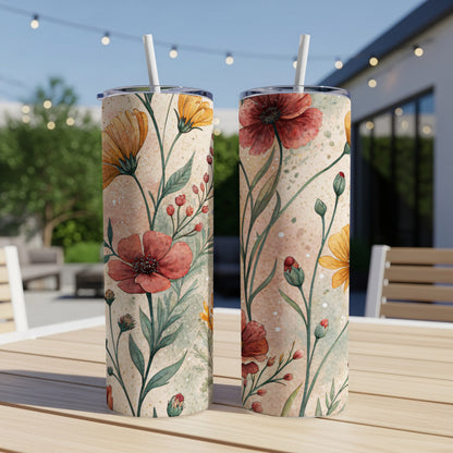 Floral Bliss Watercolor Artistry Design 20 oz Skinny Tumbler - Walk Greener