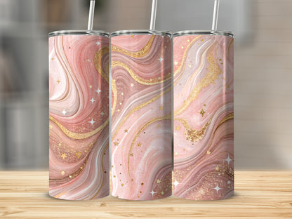 Pink and Gold Marbled Star Design Tumbler Set