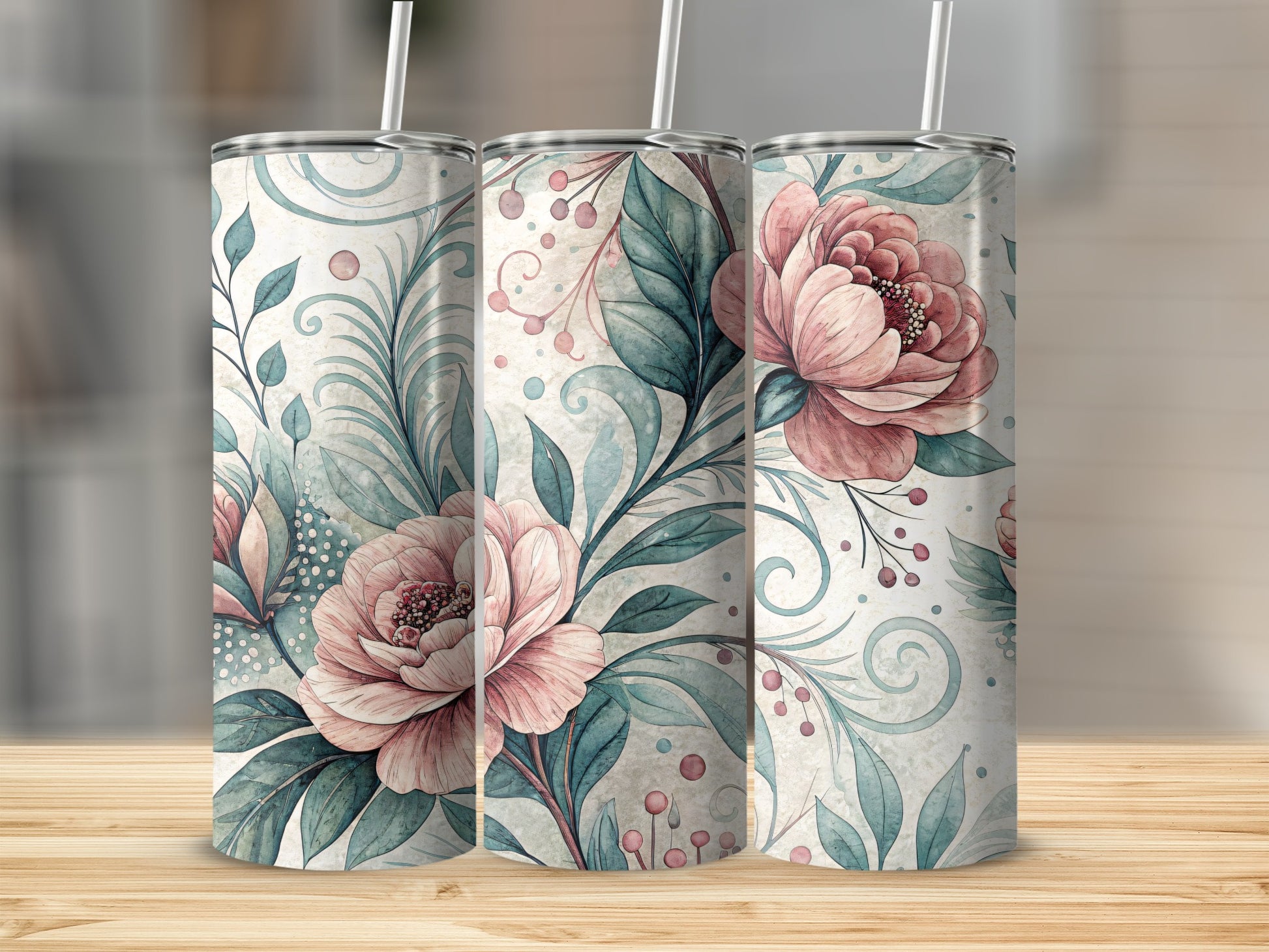 Watercolor Floral Elegant Roses and Leaves Design 20 oz Skinny Tumbler - Walk Greener