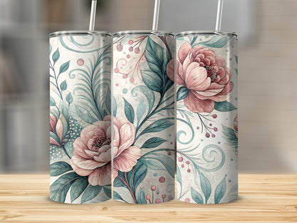 Watercolor Floral Elegant Roses and Leaves Design 20 oz Skinny Tumbler - Walk Greener