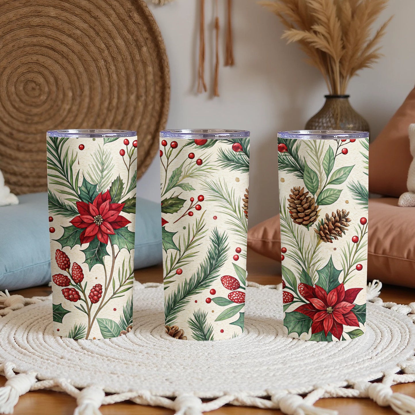 Festive Christmas Theme Insulated Tumblers Holiday Gift