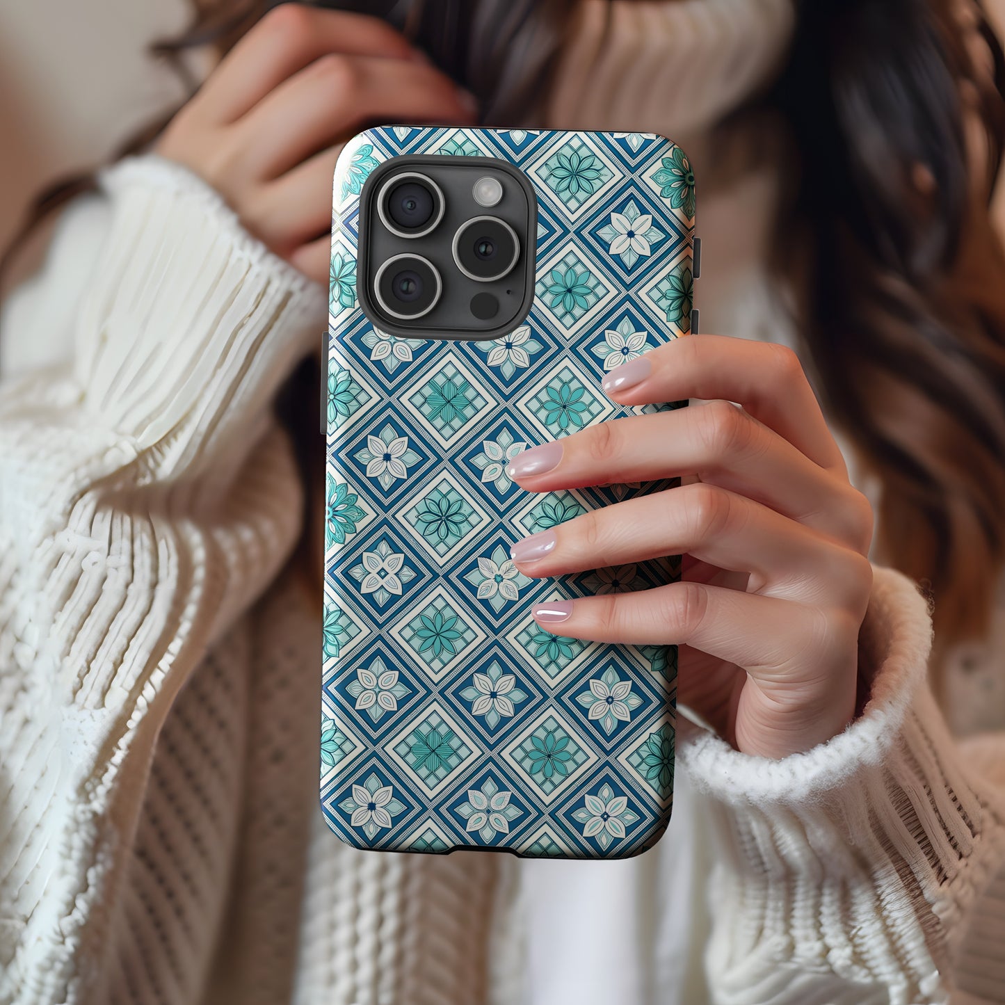 Blue and White Floral Patterned Phone Case