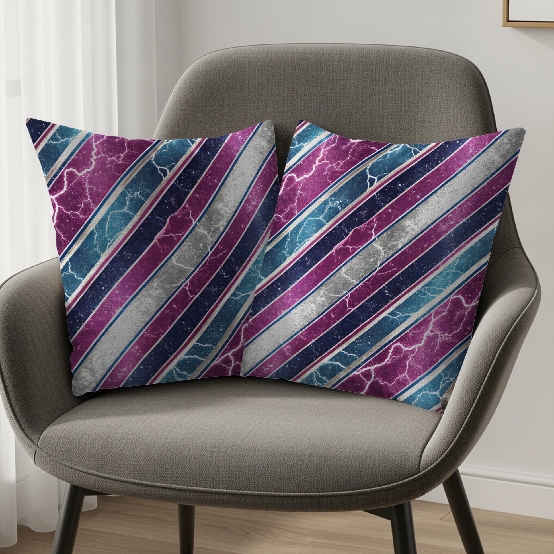 Diagonal Lightning and Stripe Patterned Design Throw Pillows - Walk Greener