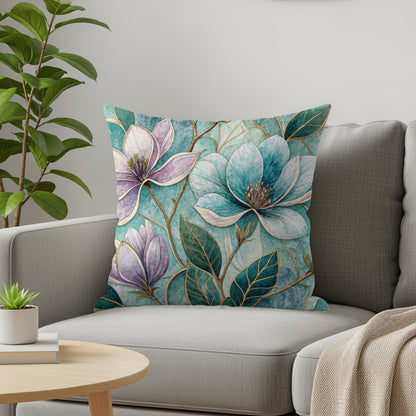 Floral Mosaic Magnolia Watercolor Elegant Design Throw Pillows - Walk Greener