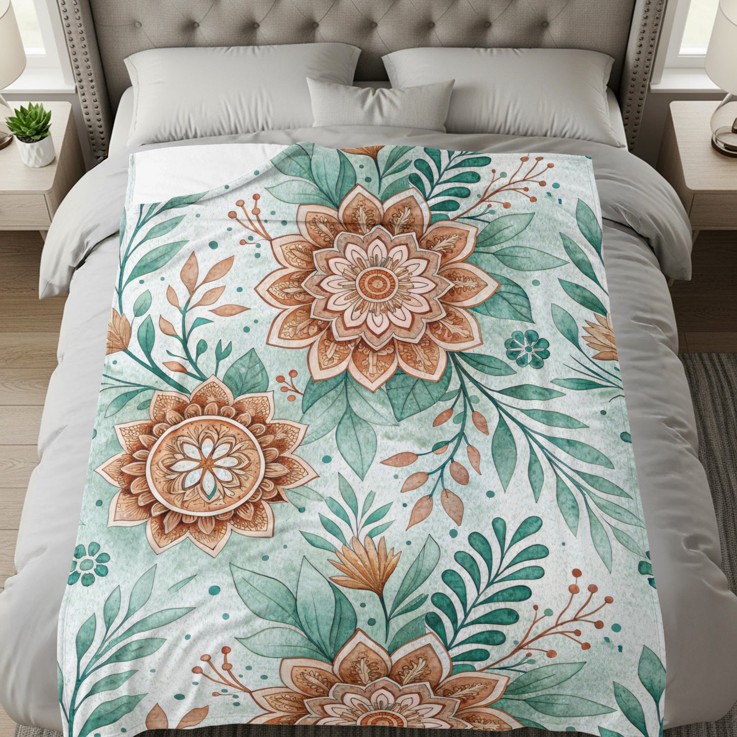 Rustic Florals Green Teal and Brown Botanical Design - Walk Greener