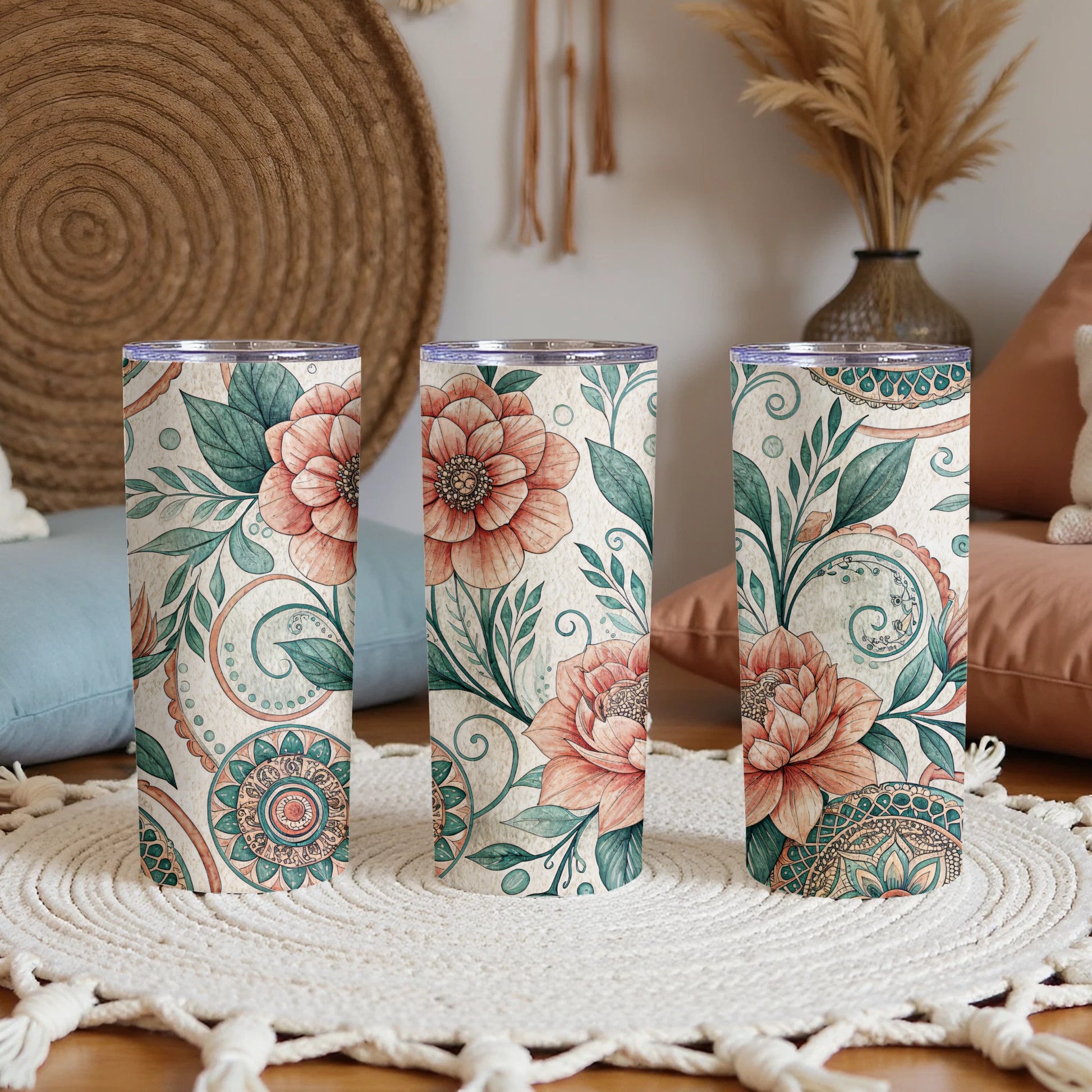 Floral Delight Bohemian Styled 20 oz Skinny Tumbler - Walk Greener