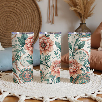 Floral Delight Bohemian Styled 20 oz Skinny Tumbler - Walk Greener