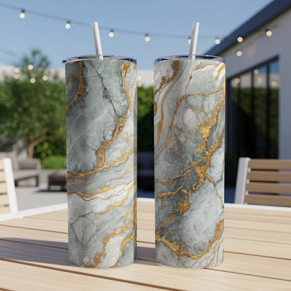 Elegant Marble Design Insulated Drink Tumbler with Straw