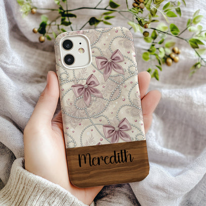 Elegant Custom Name Bow and Pearl Pattern Phone Case