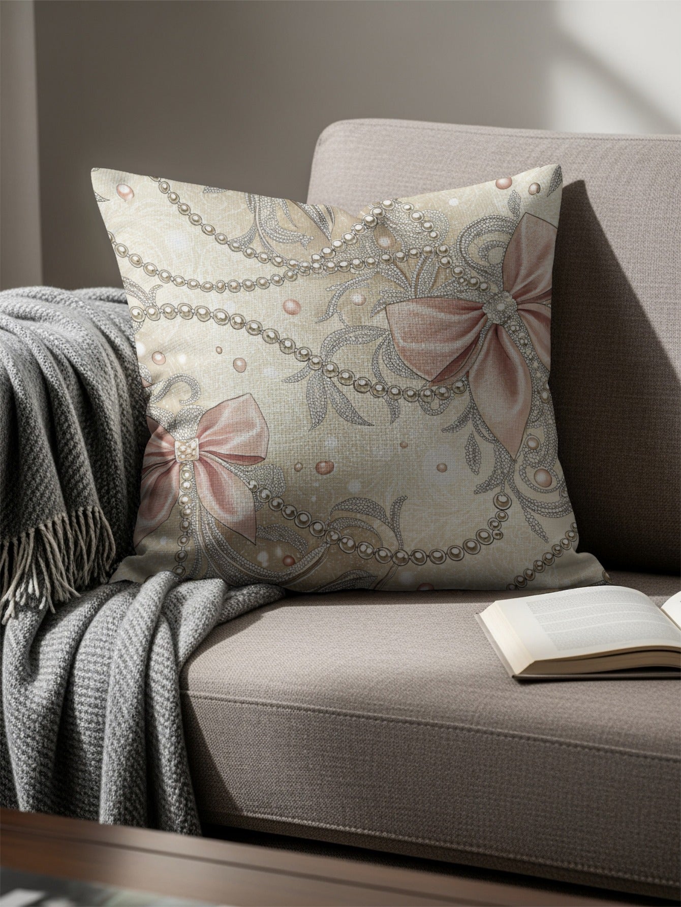 Glamorous Bows and Pearls Pattern Design Pillows & Pillow Cases - Walk Greener