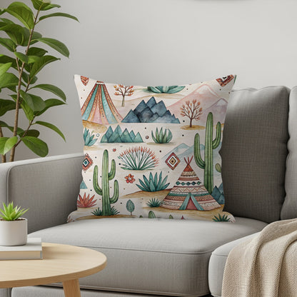 Colorful Southwestern Desert and Cactus Pattern Pillow