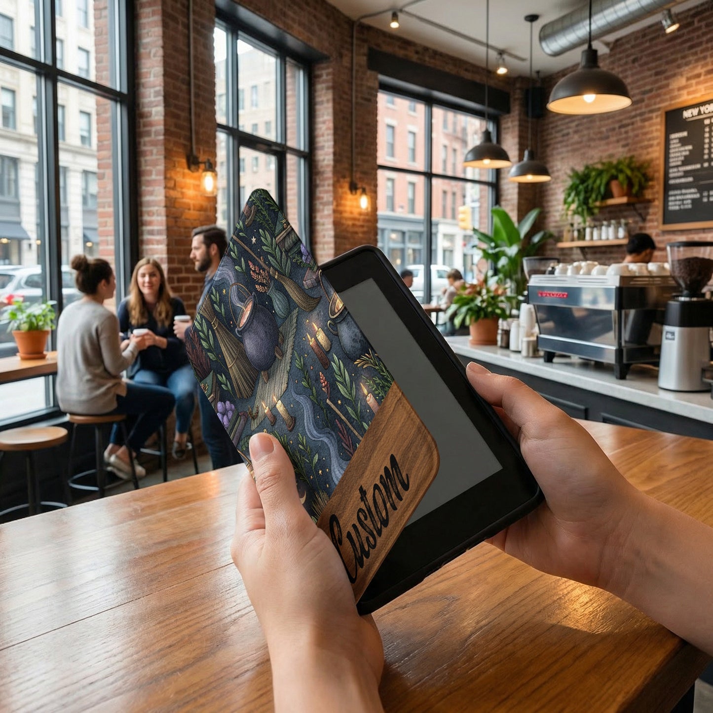 Custom Illustrated Tablet Cover for a Cozy Cafe Vibe