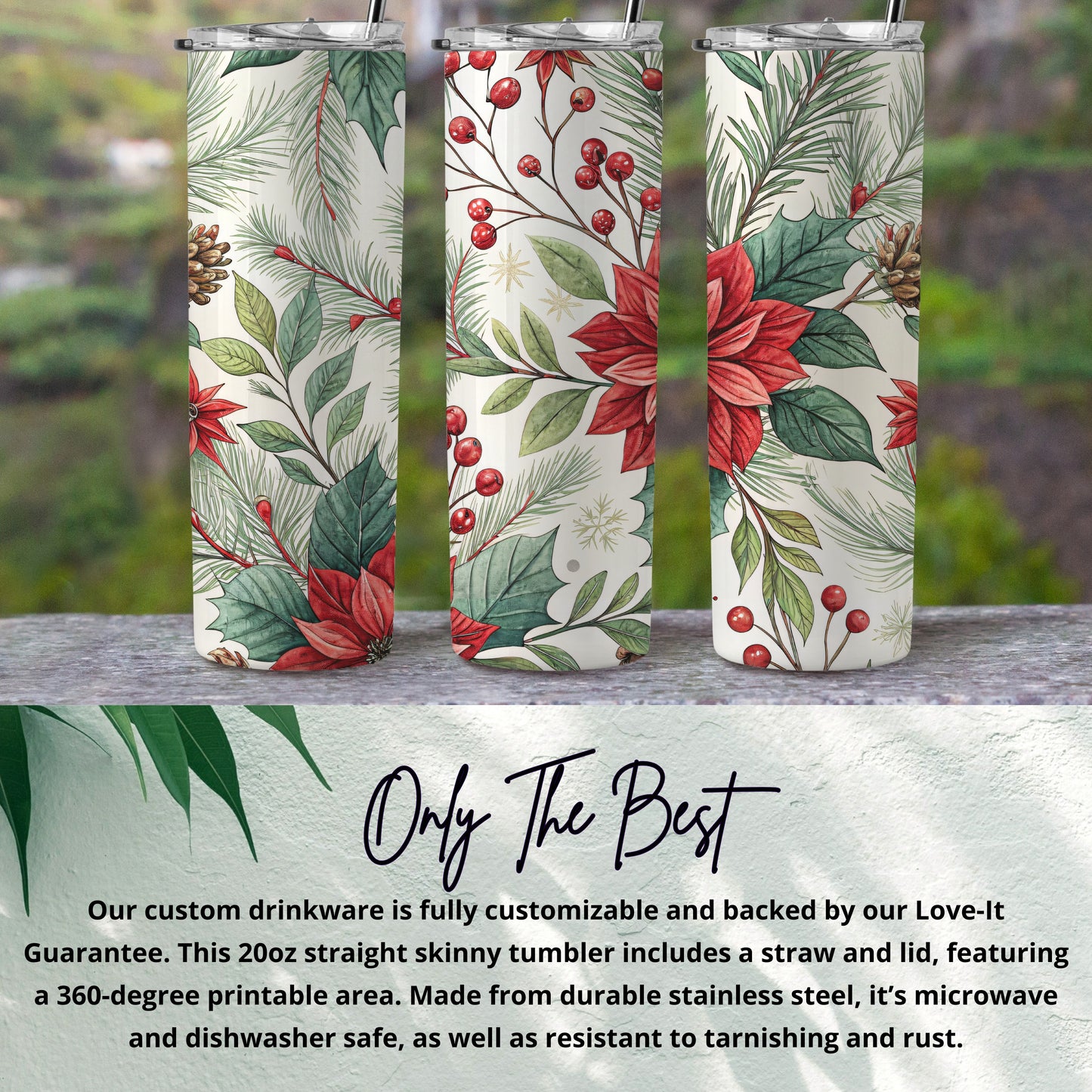 Festive Holiday Floral 20oz Skinny Tumbler Drinkware