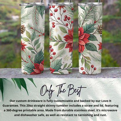 Festive Holiday Floral 20oz Skinny Tumbler Drinkware