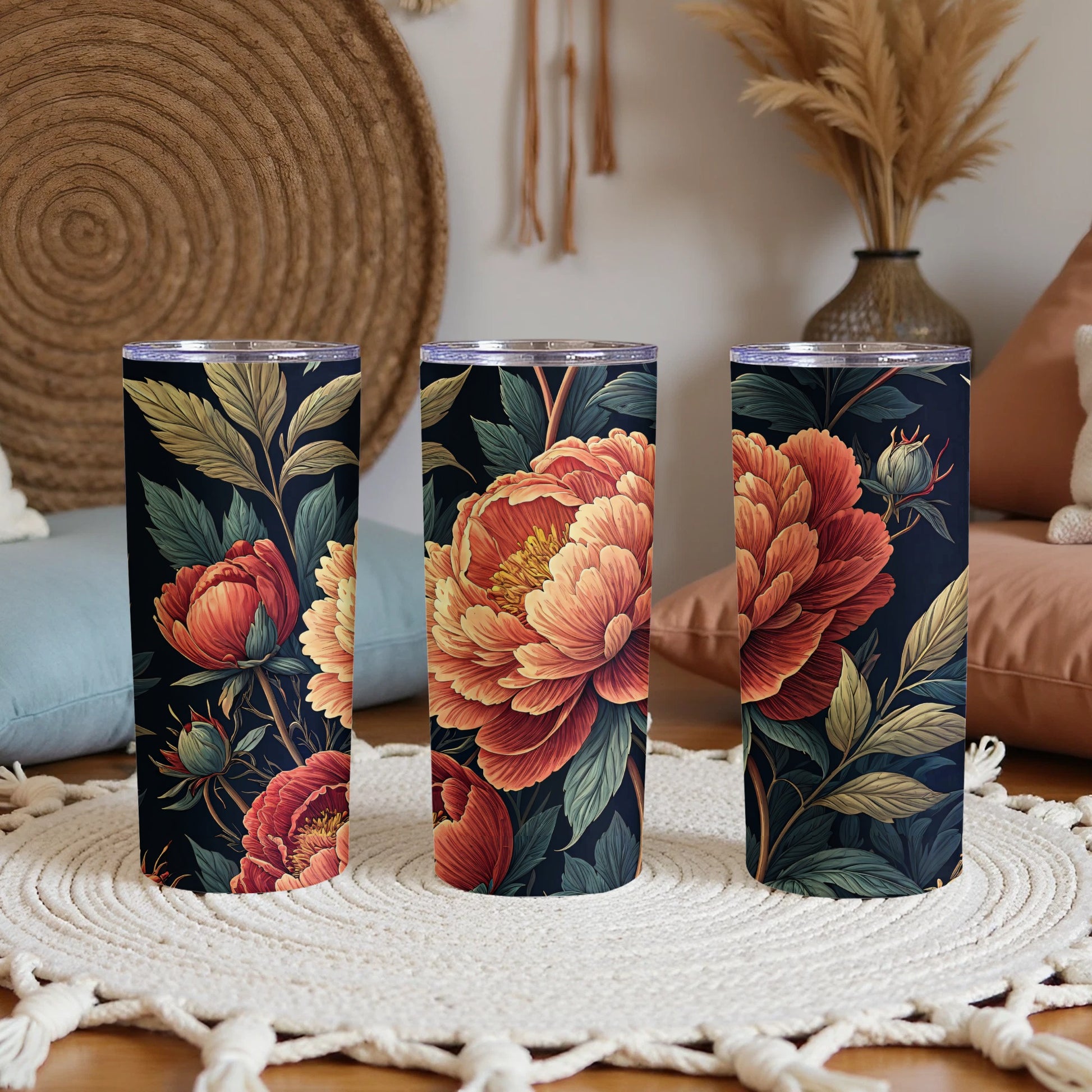 Elegant Floral Design Tall Tumblers for Daily Use