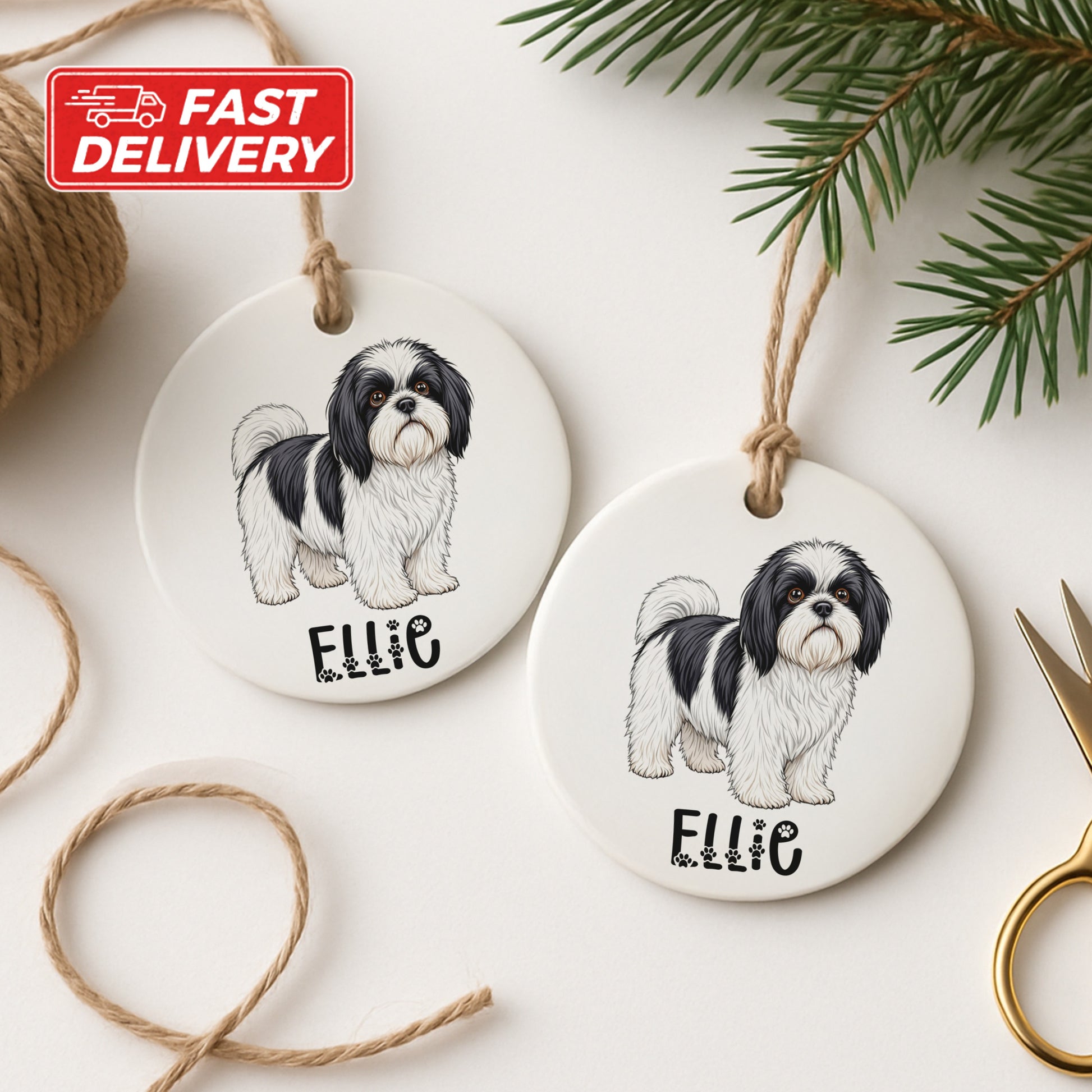 Custom Shih Tzu Dog Illustration Round Christmas product