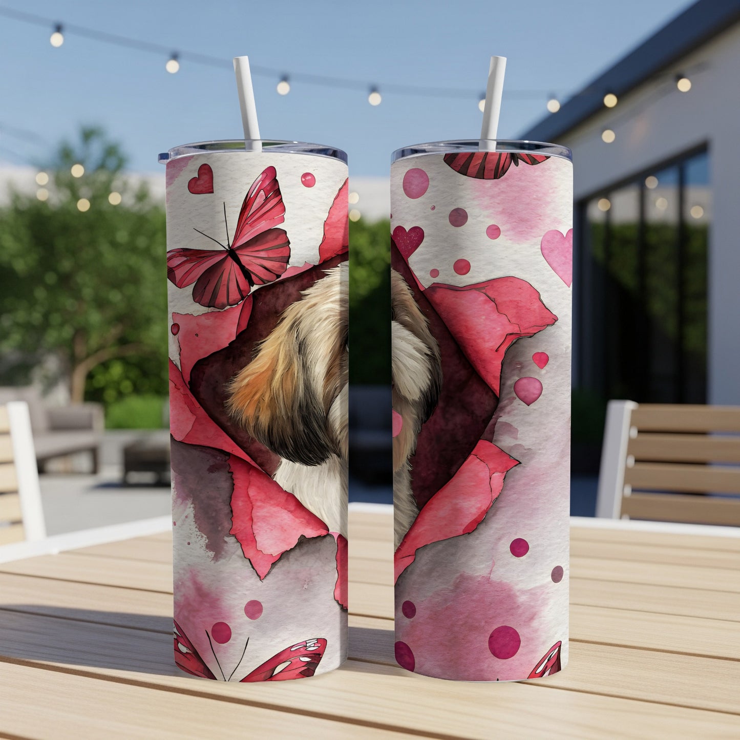 Adorable Dog and Butterfly Design Tumbler