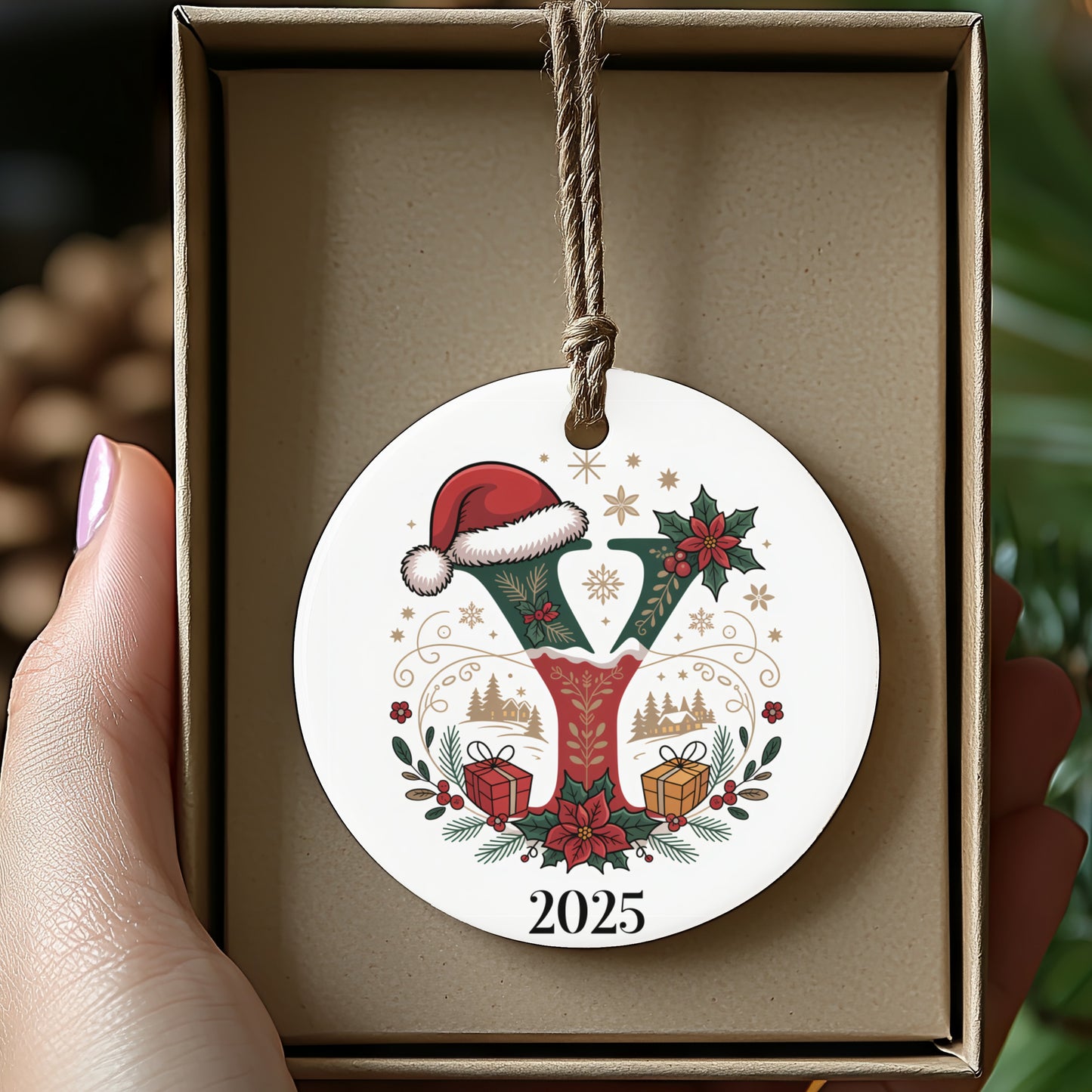 Personalized 2025 Christmas Ornament With Santa Hat product type
